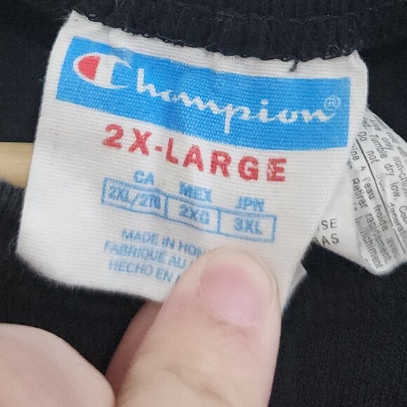 Vintage Champion blue tag logo tee black shirt 70s Oversized Logo Size XXL - Picture 9 of 11